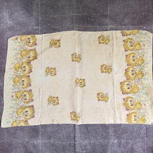Vintage 50's Comfort Pastel Yellow Kitten Cats Baby Receiving Blanket 40" X 27"